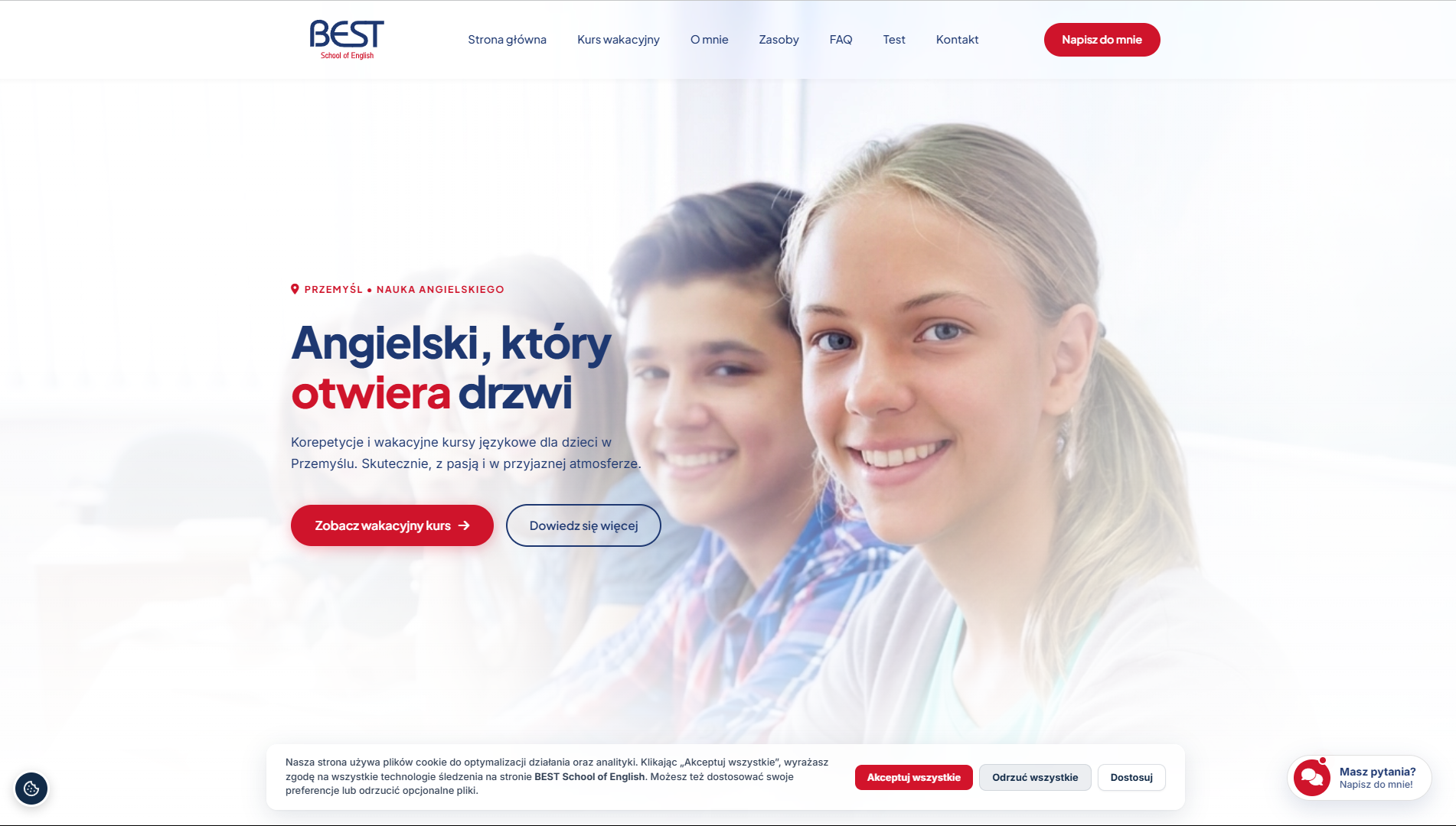 Projekt strony Best English z ofertą kursów języka angielskiego